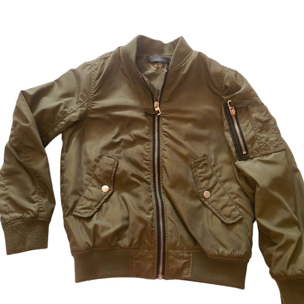 H&M Coat Lined Zippered Warm Army Green‎ sz 8-9 yrs